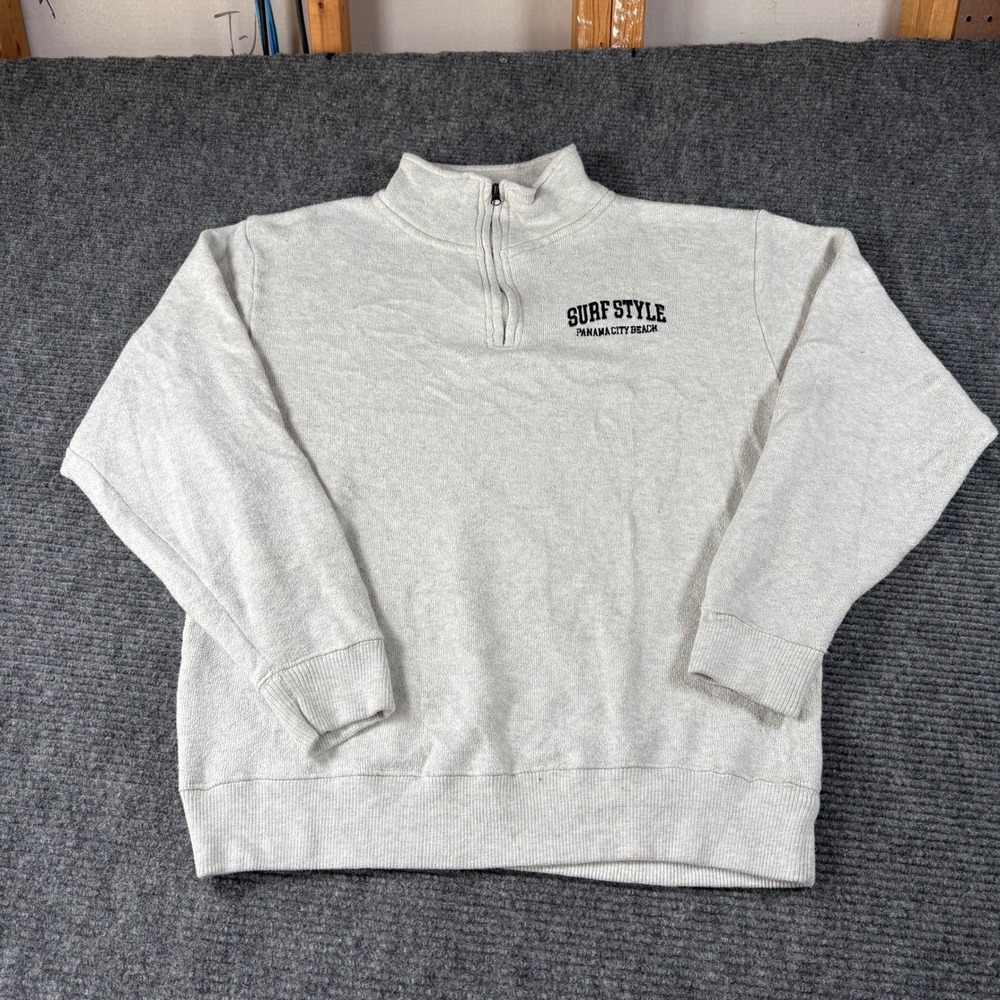 Surf Style Panama City Beach Quarter Zip Pullover Sweatshirt Oatmeal Mens XL